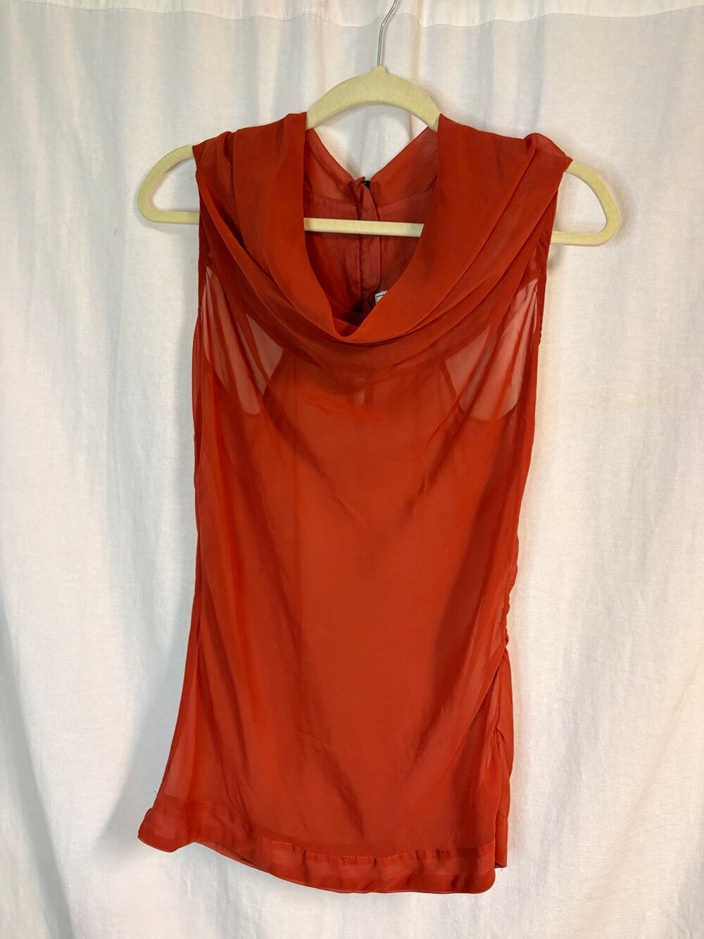 MYTH NYC Orange Cowl Neck Sleeveless Blouse Top Size M Sheer Draped